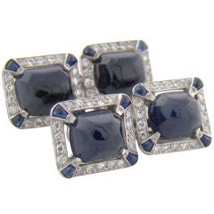 Art Deco Platinum, 18K White Gold, Sapphire & Diamond Cufflinks