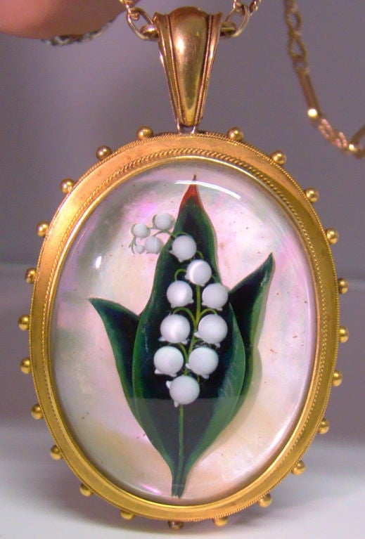 Rare Large Reverse-Painted Rock Crystal & Mother-of-Pearl Locket