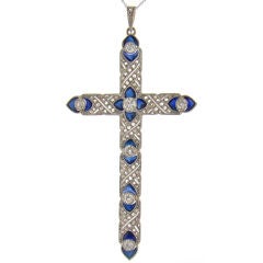 Antique Art Deco Platinum, Diamond & Blue Sapphire Original Cross