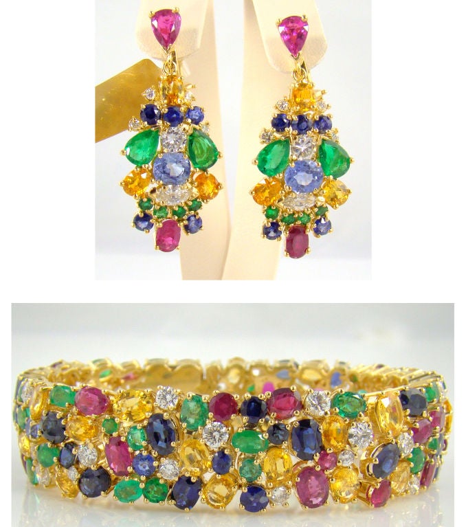Multi Color Sapphire Ruby Diamond Emerald Demi Parure