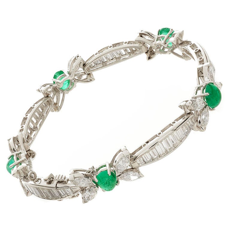 Platinum, Emerald & Diamond Bow Bracelet