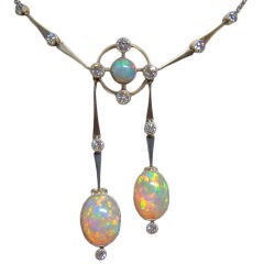 Fine Opal, Diamond & Platinum Art Deco Necklace