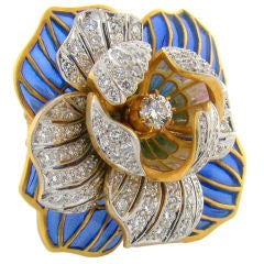 18K Yellow Gold, Diamond & Enamel Ring by Masriera