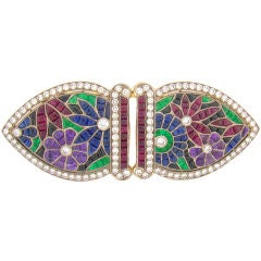 18K Yellow Gold, Platinum, Diamond 
Multi-Gem Brooch/Clip Combo