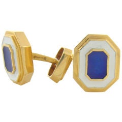 Vintage David Webb 18K Yellow Gold 
Enamel Cufflinks