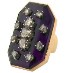 Georgian 18K Rose Gold, Rose Cut Diamond & Amethyst Ring