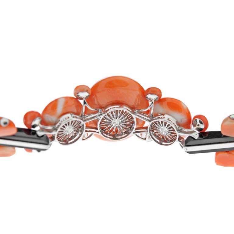 Women's Art Deco Coral Onyx Diamond Bracelet