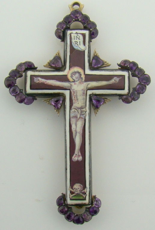 Reliquary Georgian Cross in 18K Yellow Gold, Amethyst & Enamel