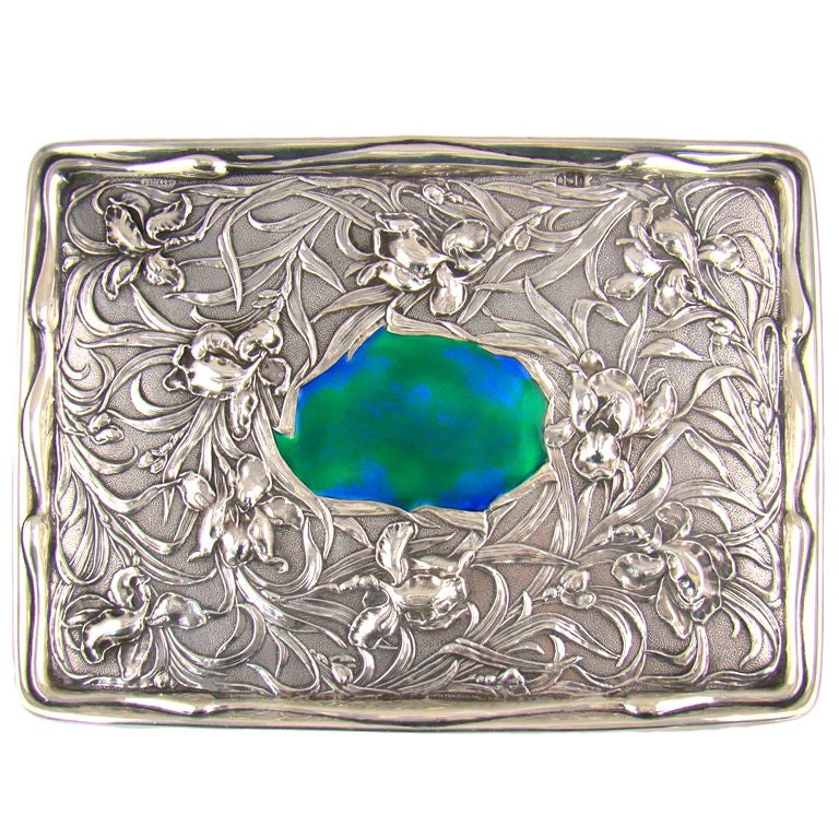 Unique Enamel English Sterling Silver Tray dated 1901