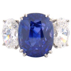 No-Heat Burmese Blue Sapphire & Diamond 3-Stone Platinum Ring