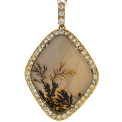 Antique Extremely Rare Picture Agate, Diamond & 18K Edwardian Necklace