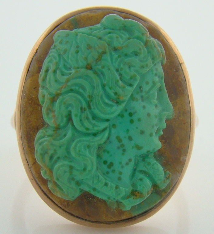 9ct Rose Gold & Agate/Turquoise Combination Stone Carved Cameo