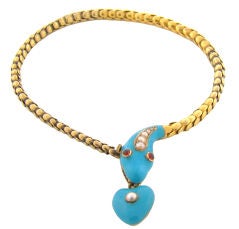 Bracelet victorien en or jaune 15 carats, rubis, perles et émail