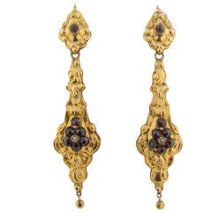 Victorian 'Day & Night' 15K Yellow Gold & Garnet Earrings