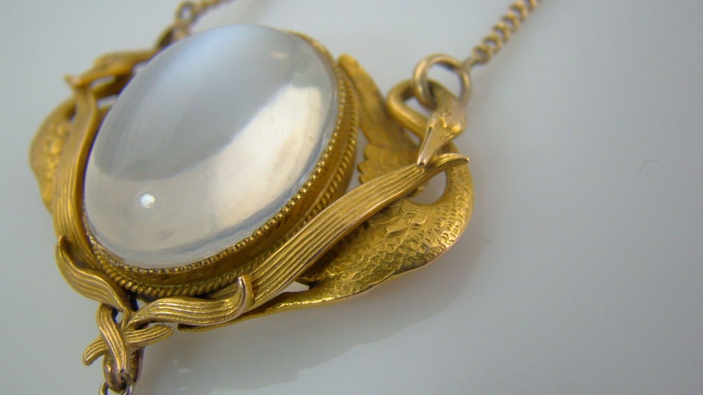 Fine Victorian Blue Flash Moonstone Swan Pendant Necklace 1