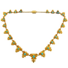 Beautiful 18K Yellow Gold & Turquoise Victorian Necklace