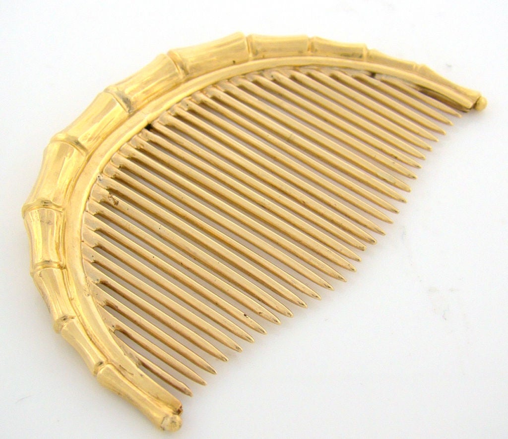 18K Yellow Gold Woman's Hair Comb by David Webb - Bamboo style rim, contemporary size, Throwback style to the late Victorian era, Rare David Webb Comb Design