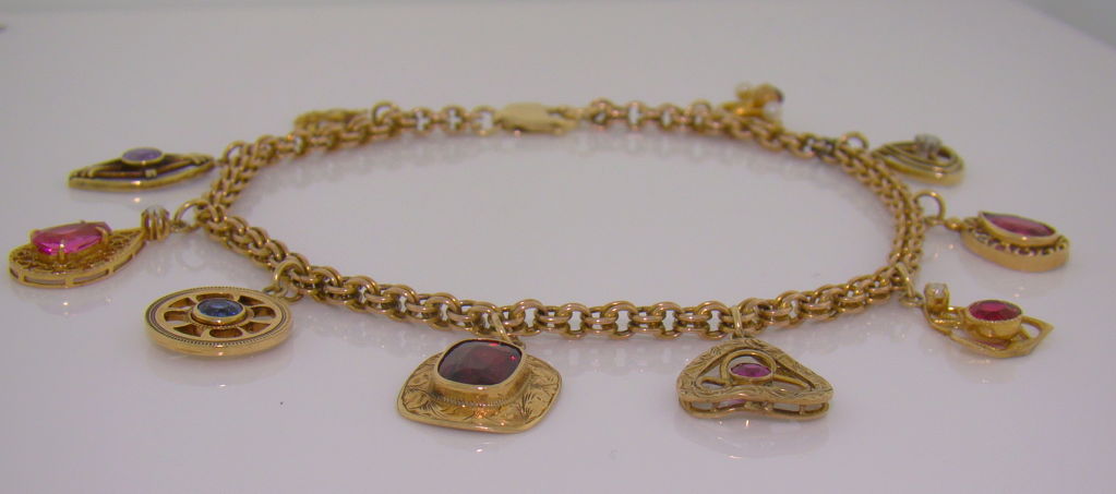 Yellow Gold & Multi-Gem Edwardian Charm Bracelet