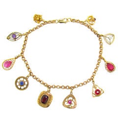 Antique Yellow Gold & Multi-Gem Edwardian Charm Bracelet