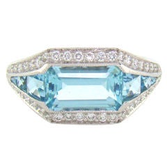 Vintage Unique 18K White Gold, Aquamarine 
Diamond Ring