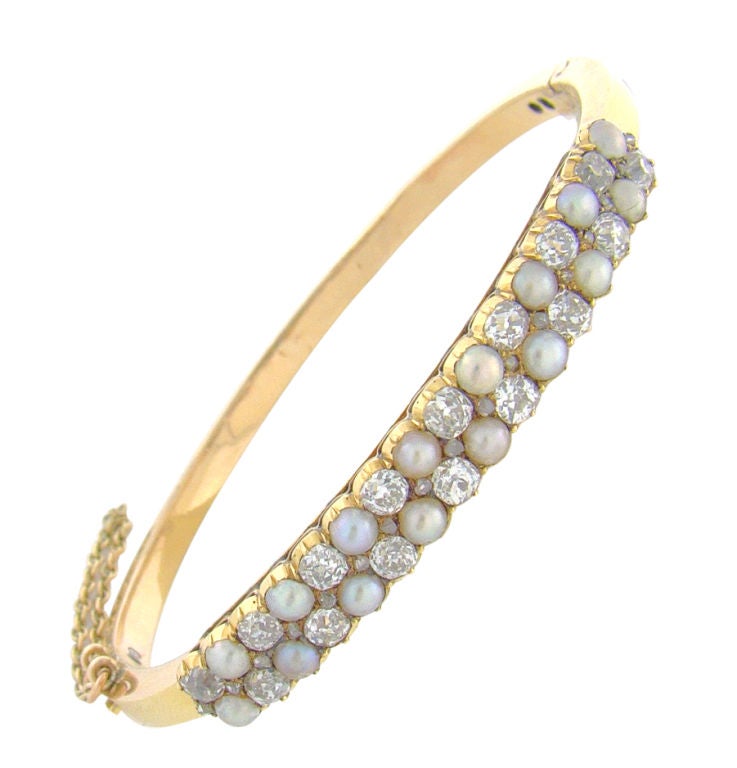 18K Yellow Gold, Diamond & Pearl Victorian Bracelet