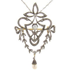 Edwardian Silver over 18K Yellow Gold, Diamond 
Pearl Necklace