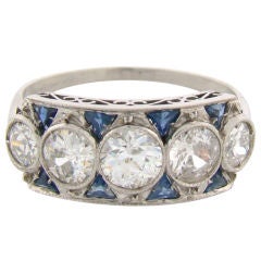 Antique Original Art Deco Diamond & Sapphire 5-Stone Ring