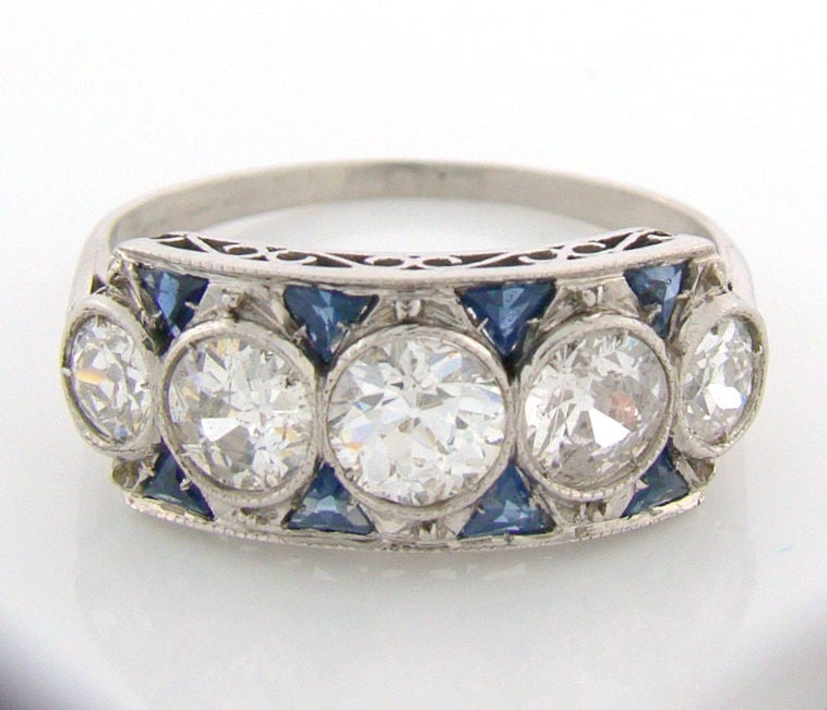 Original Art Deco Diamond & Sapphire 5-Stone Ring