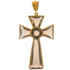 Large 18K Yellow Gold & Fine Citrine Victorian Cross