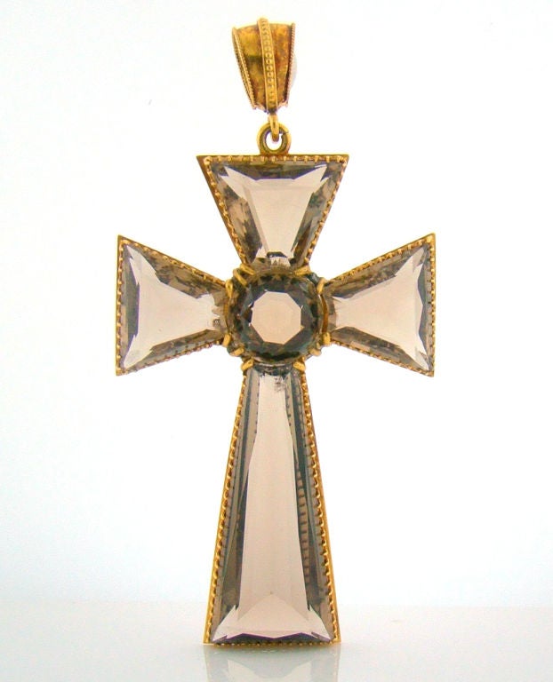 Large 18K Yellow Gold & Fine Citrine Victorian Cross