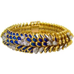 1950
s Diamond 
Enamel 18K Yellow Gold Bracelet