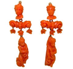 Antique Fine Coral Victorian Dangle Earrings