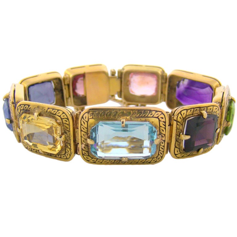 Victorian Multi-Gem and 9ct Yellow Gold Bracelet at 1stdibs