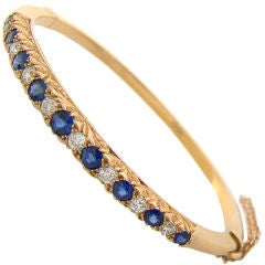 Victorian Sapphire and Diamond English Carved Bracelet