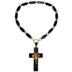 Antique Large Onyx Victorian Cross Necklace