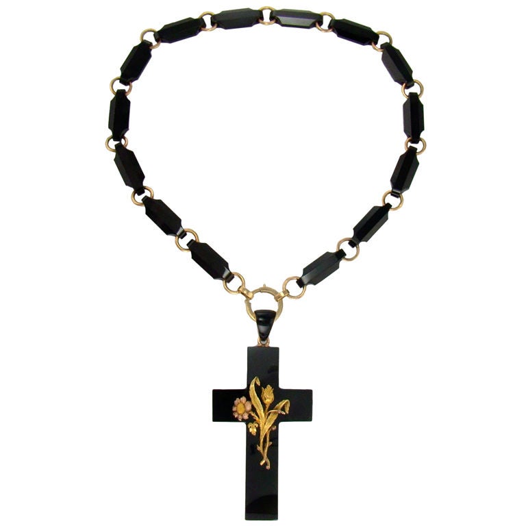 Large Onyx Victorian Cross Necklace
