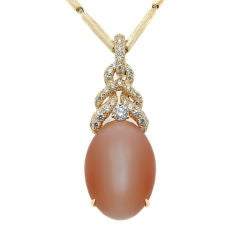 Natural Tangerine Moonstone & Diamond Necklace by Henry Dunay