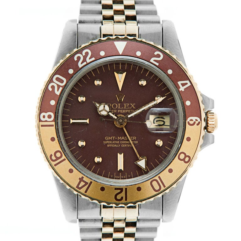ROLEX 18K Gold and Stainless Steel Vintage "Root Beer" GMT-Master at  1stDibs | rolex root beer vintage, vintage rolex root beer, rolex gmt root  beer vintage