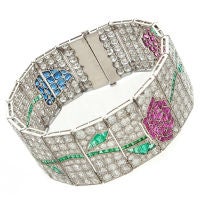 Platinum Handmade Ruby, Sapphire, Emerald & Diamond Bracelet