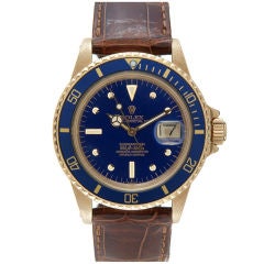 ROLEX 1970's 18K Yellow Gold Blue Submariner Ref. #1680