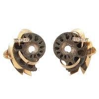 Sculptural 18K Gold and Diamond Ammonite Earrings