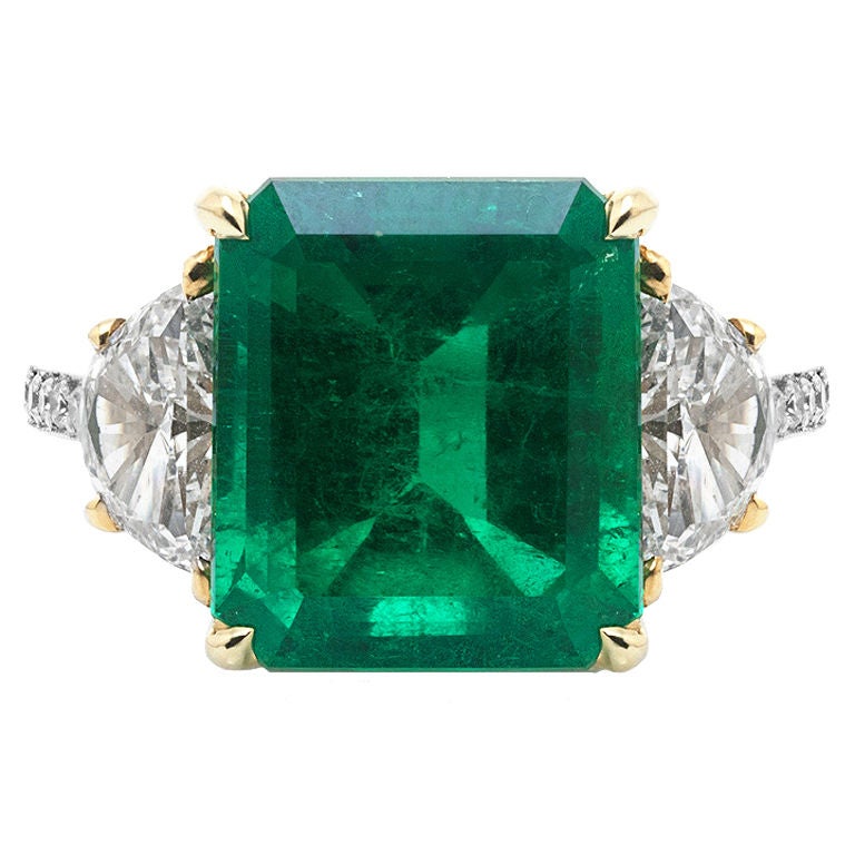 Breathtaking Emerald and Half Moon Diamond Ring