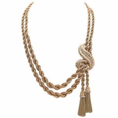Rose Gold & Diamond Dual Strand & Tassel Retro Necklace