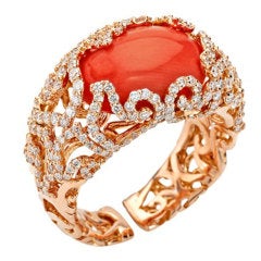 Chantecler of Capri Red Coral and Diamond Ring