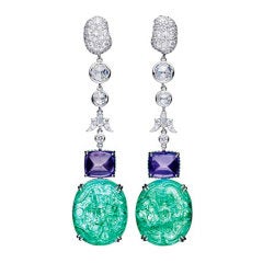 Violet Sapphire and Emerald Earrings