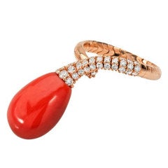 Chantecler of Capri Red Coral and Diamond Ring