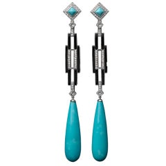 Tear Drop Turquoise Black Onyx Diamond Earrings 11