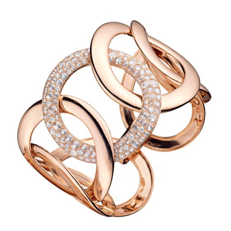 Rose Gold Diamond Link Cuff Bracelet For Sale at 1stdibs