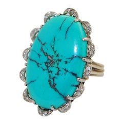 Vintage 1970's Turquoise & Diamond Gold Ring