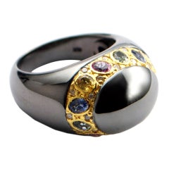 Multi Color Stones and Diamond Black Patinated White Gold Ring